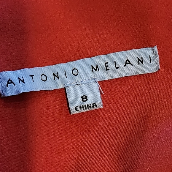 Antonio Melani Coral Red Wide-Leg Belted Jumpsuit V-Neck Sleeveless Size 8 - Picture 7 of 8